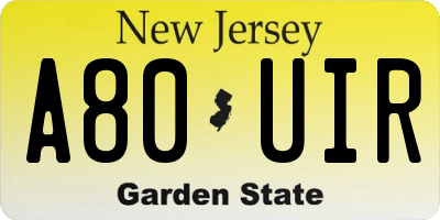 NJ license plate A80UIR
