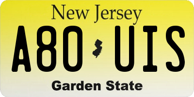 NJ license plate A80UIS