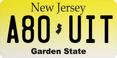 NJ license plate A80UIT