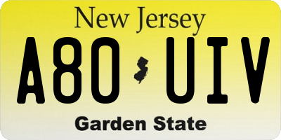 NJ license plate A80UIV
