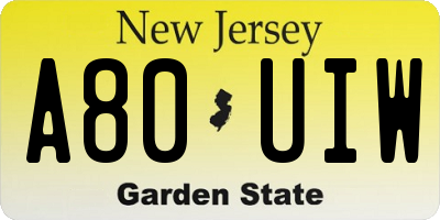 NJ license plate A80UIW