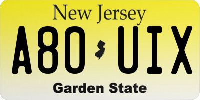 NJ license plate A80UIX