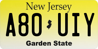 NJ license plate A80UIY