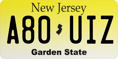 NJ license plate A80UIZ