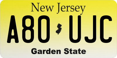 NJ license plate A80UJC