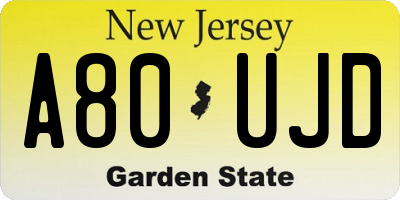 NJ license plate A80UJD
