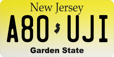 NJ license plate A80UJI