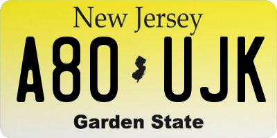 NJ license plate A80UJK