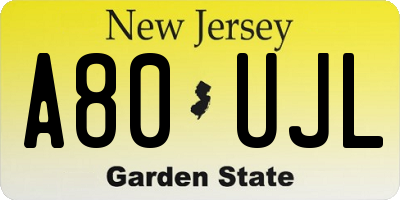 NJ license plate A80UJL
