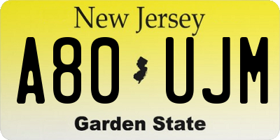 NJ license plate A80UJM