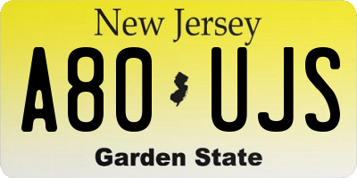 NJ license plate A80UJS