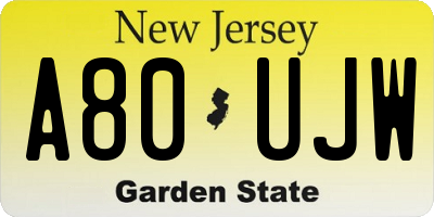 NJ license plate A80UJW