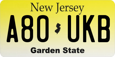 NJ license plate A80UKB