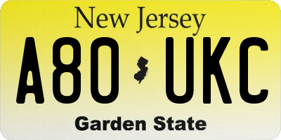 NJ license plate A80UKC