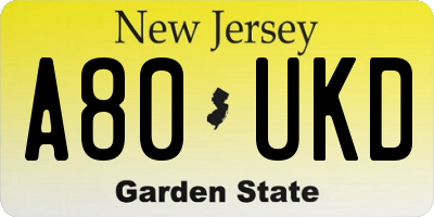 NJ license plate A80UKD