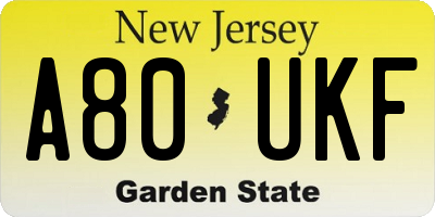 NJ license plate A80UKF