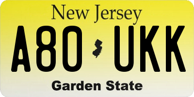 NJ license plate A80UKK