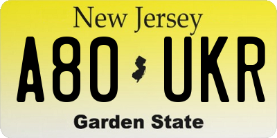 NJ license plate A80UKR