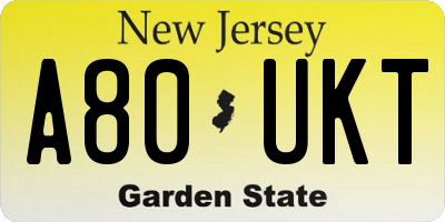 NJ license plate A80UKT