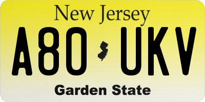 NJ license plate A80UKV
