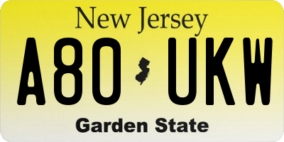 NJ license plate A80UKW