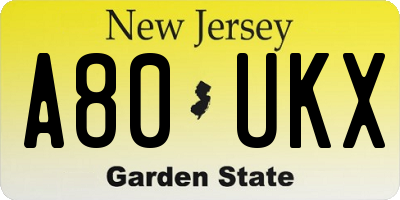 NJ license plate A80UKX