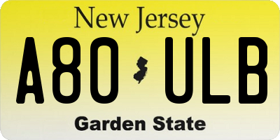 NJ license plate A80ULB