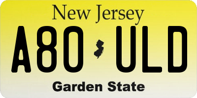 NJ license plate A80ULD