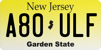 NJ license plate A80ULF