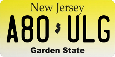 NJ license plate A80ULG