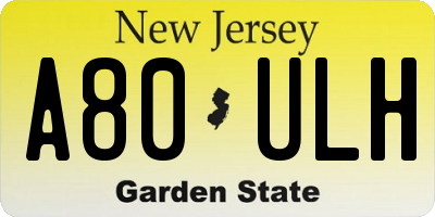 NJ license plate A80ULH