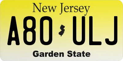 NJ license plate A80ULJ