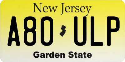 NJ license plate A80ULP