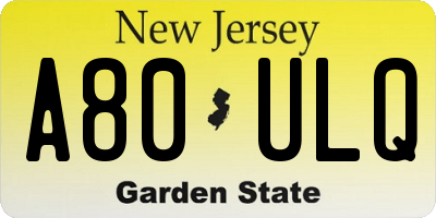NJ license plate A80ULQ