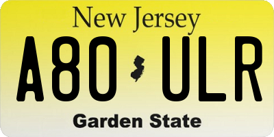 NJ license plate A80ULR
