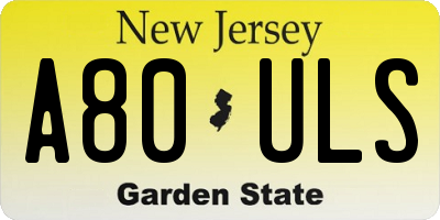 NJ license plate A80ULS
