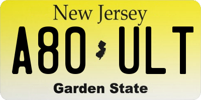 NJ license plate A80ULT