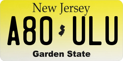 NJ license plate A80ULU