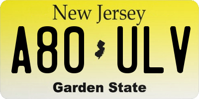 NJ license plate A80ULV