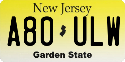 NJ license plate A80ULW