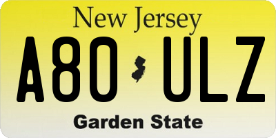 NJ license plate A80ULZ