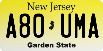 NJ license plate A80UMA