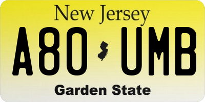 NJ license plate A80UMB