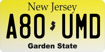 NJ license plate A80UMD