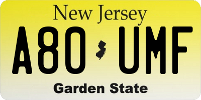 NJ license plate A80UMF