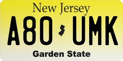 NJ license plate A80UMK