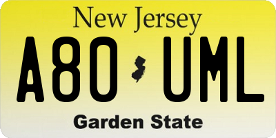 NJ license plate A80UML