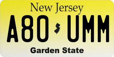 NJ license plate A80UMM