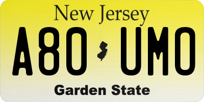 NJ license plate A80UMO