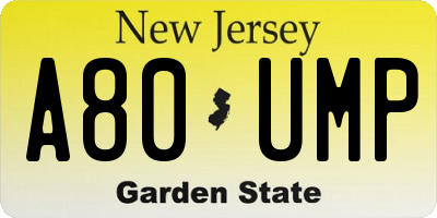 NJ license plate A80UMP